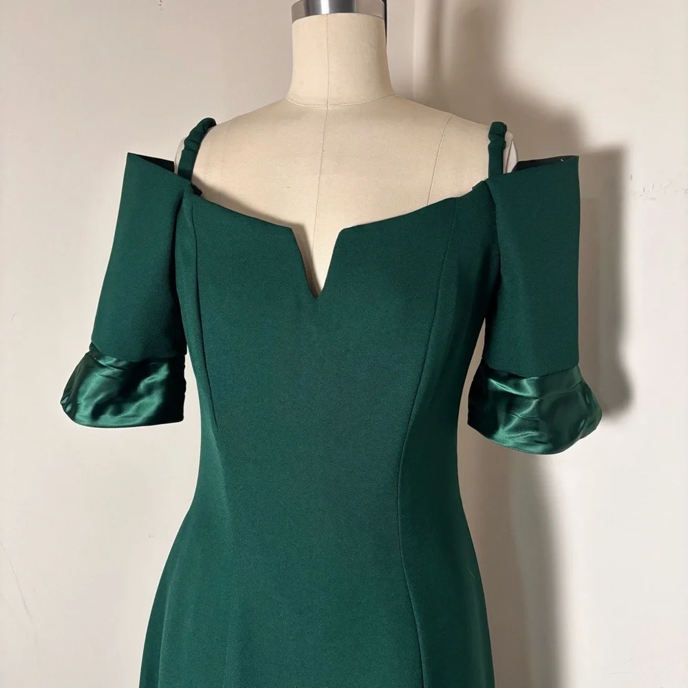 Green vintage 90s off the shoulder dress - Picture 2 of 8